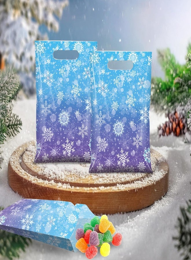 Pascliyna 50 Pcs Winter Snowflake Party Favor Bags, Blue and Purple Snowflake Goodie Bags Bulk with Handles, Holiday Plastic Gift Candy Bag for Birthday Christmas Winter Wonderland Party Supplies - Image 4